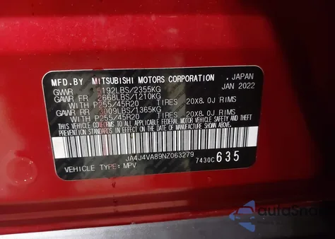 2022 Mitsubishi Outlander Sel 2.5 S-Awc/Sel Launch Edition S-Awc/Sel Special Edition S-Awc from USA, damaged, VIN JA4J4VA89NZ063279